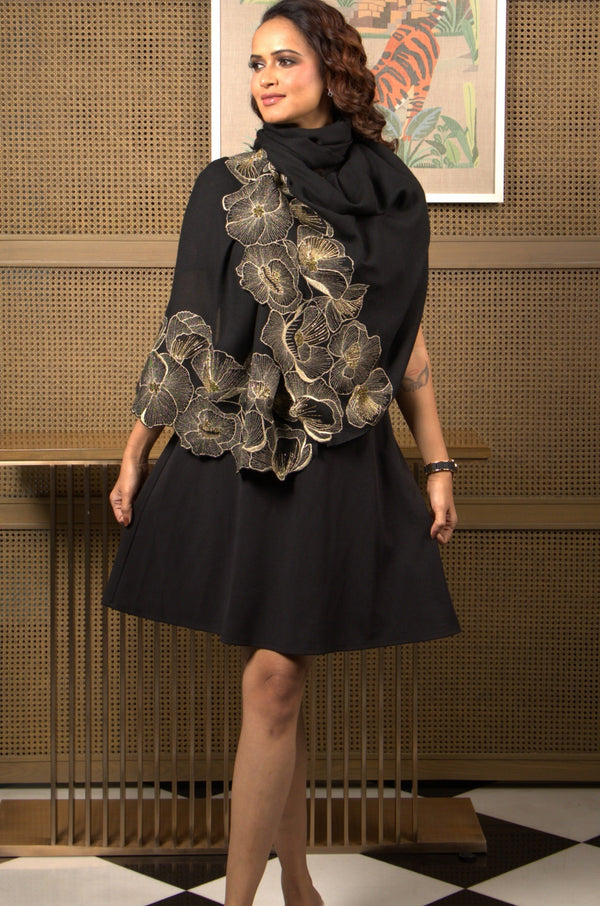 Poppy Affair | Embroidered Wool Silk Stole