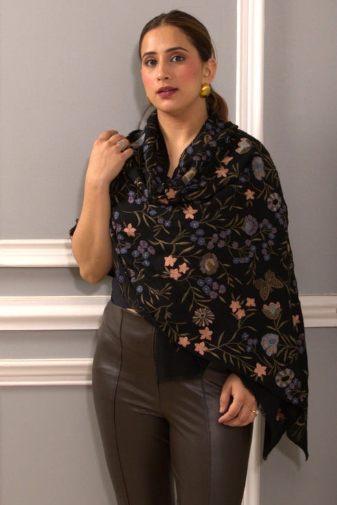 Tender Bloom | Embroidered Pure Cashmere Stole