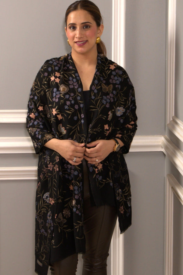 Tender Bloom | Embroidered Pure Cashmere Stole