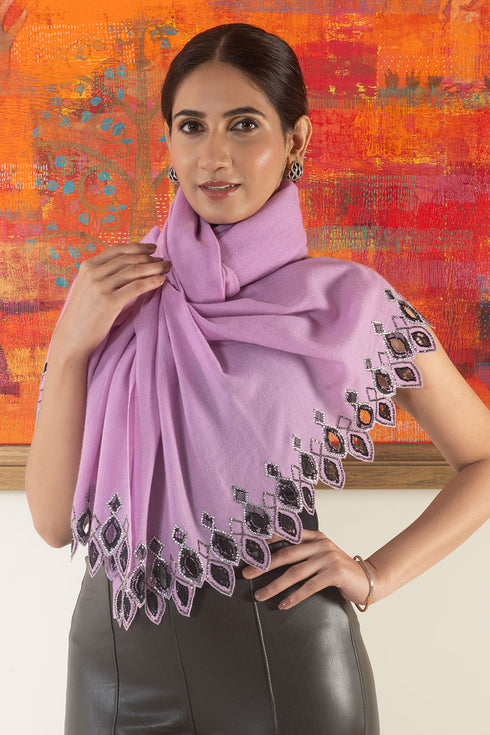 Crystal Cascade Danglers | Embroidered Wool Silk Stole