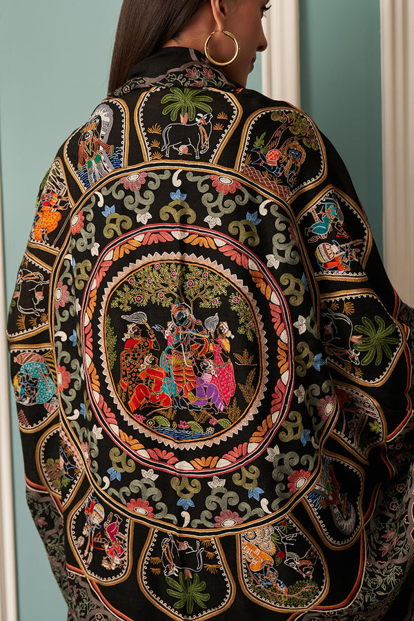 Krishna Brij Gopala | Embroidered Pure Cashmere Stole