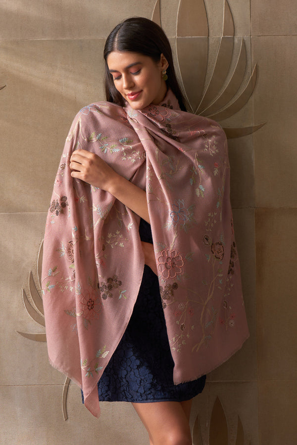 Let It Bloom Embroidered Pure Cashmere Stole
