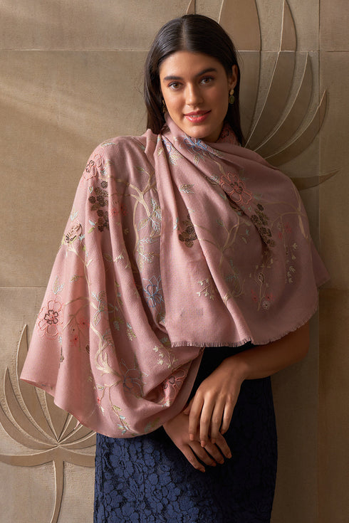 Let It Bloom | Embroidered Pure Cashmere Stole