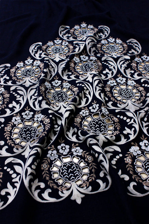Floral Crest | Embroidered Wool Silk Stole