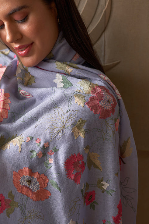 Perfect Bloom Embroidered Pure Cashmare Stole