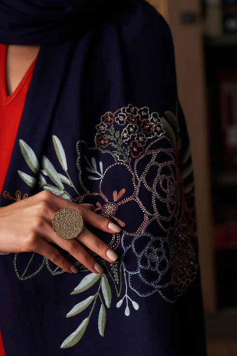 Floral Bouquet | Embroidered Fine Merino Wool Stole