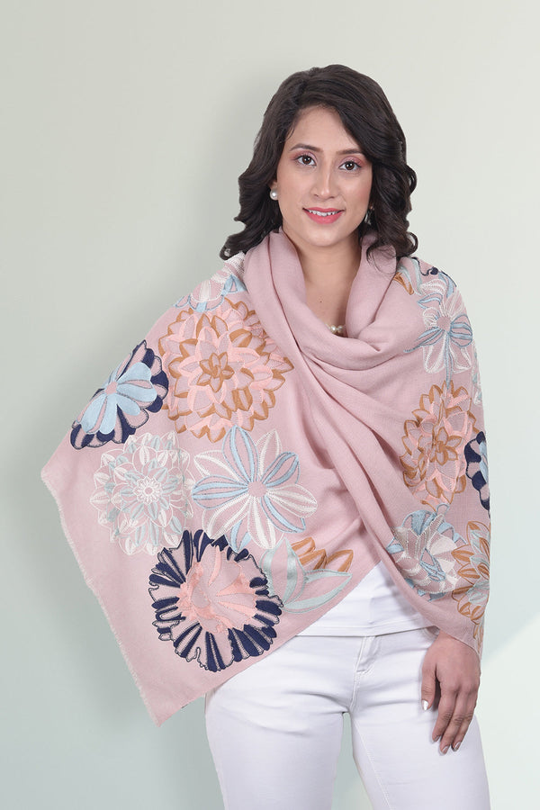 Caribbean Bouquet | Embroidered Fine Merino Wool Stole