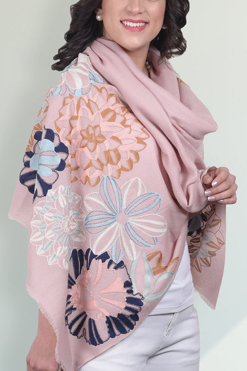Caribbean Bouquet | Embroidered Fine Merino Wool Stole