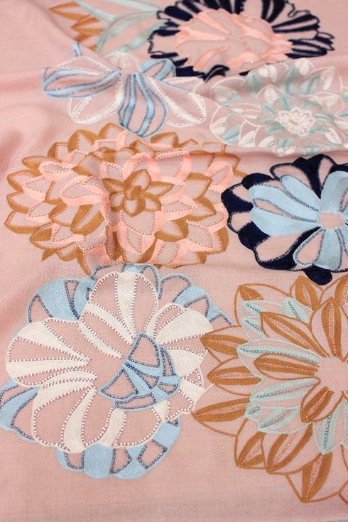 Caribbean Bouquet | Embroidered Fine Merino Wool Stole