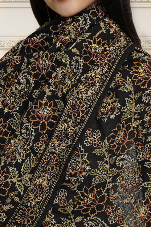 A Golden Story | Embroidered Pure Cashmere Shawl