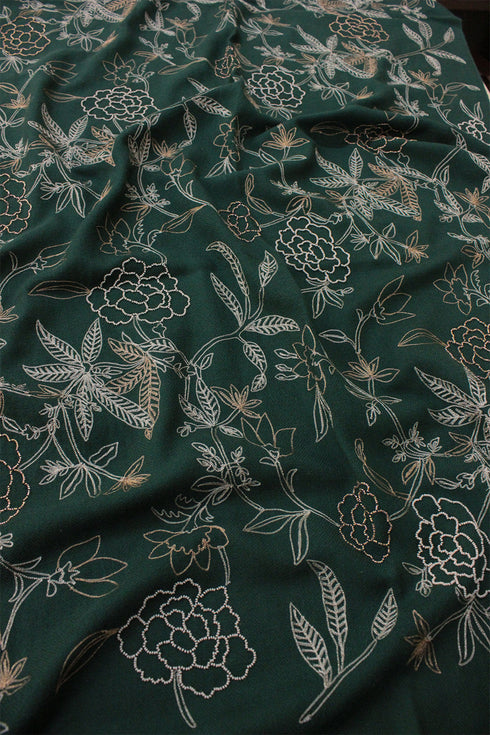 Golden Peony | Embroidered Fine Merino Wool Stole