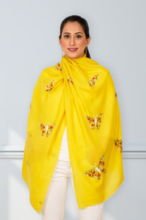 Flirty Flutter | Embroidered Fine Merino Wool Stole