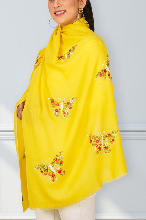 Flirty Flutter | Embroidered Fine Merino Wool Stole
