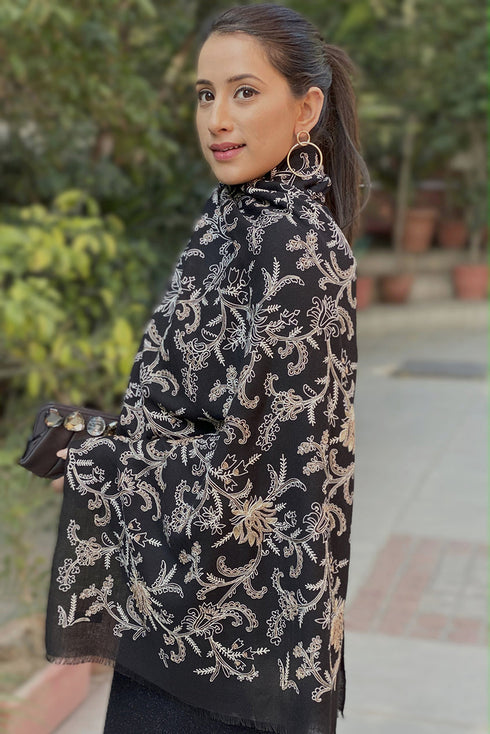 Princess Lotus | Embroidered Pure Cashmere Stole
