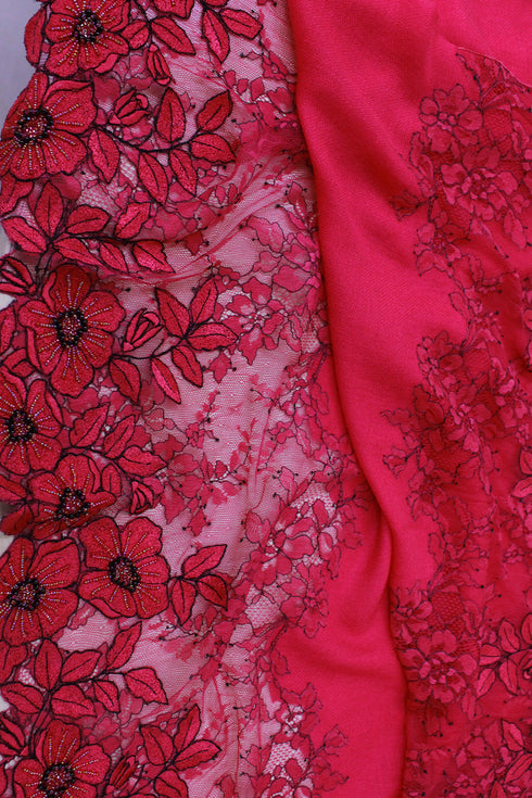 Floral Inset | Embroidered Fine Merino Wool Stole