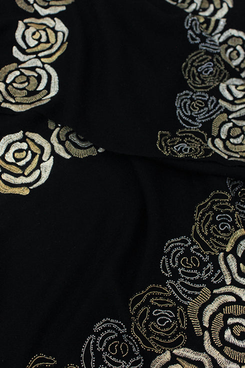 Golden Rose | Embroidered Fine Merino Wool Stole