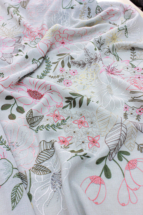 A Floral Dream | Embroidered Pure Cashmere Stole