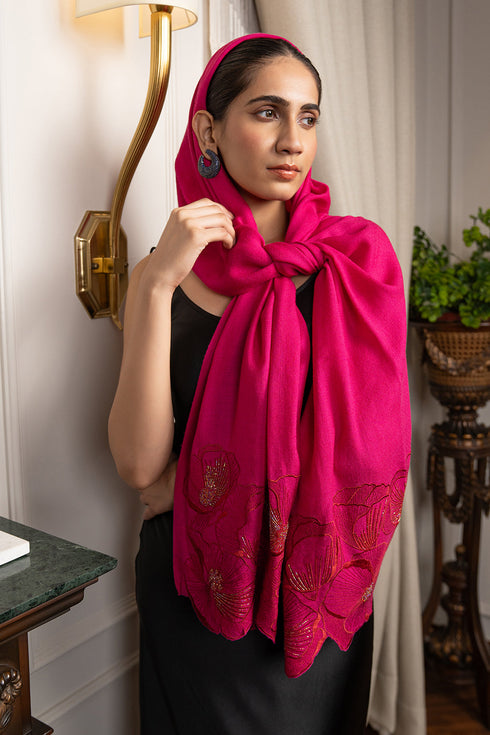 Poppy Affair | Embroidered Wool Silk Stole