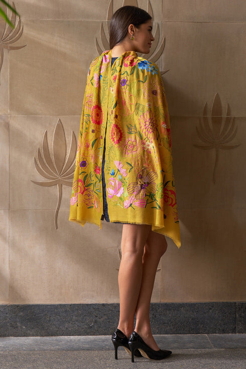 Tropical Bloom Embroidered Pure Cashmare Stole