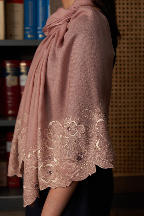 Magnolia Bloom | Embroidered Wool Silk Stole