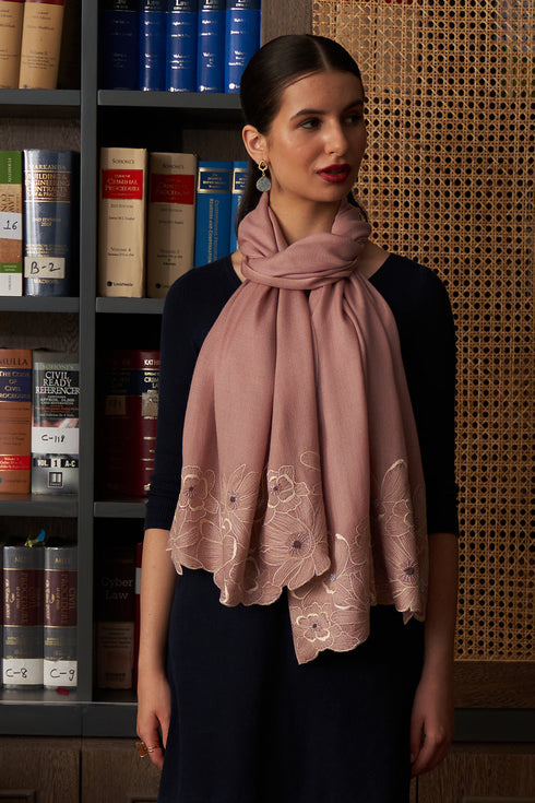 Magnolia Bloom | Embroidered Wool Silk Stole