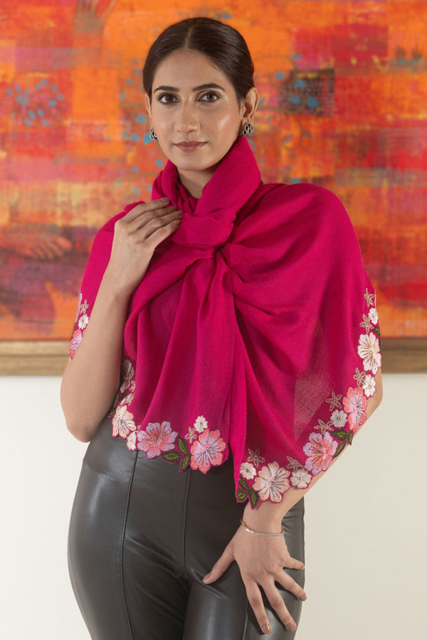 Bloomline Elegance | Embroidered Wool Silk Stole