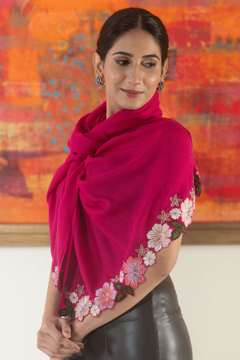 Bloomline Elegance | Embroidered Wool Silk Stole