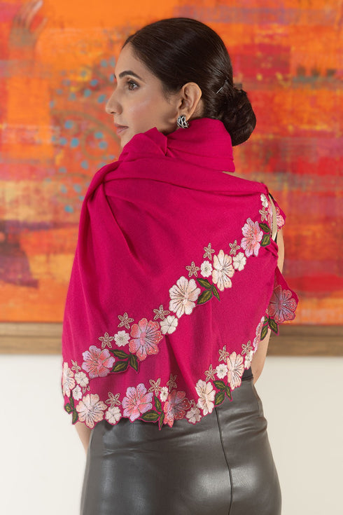Bloomline Elegance | Embroidered Wool Silk Stole