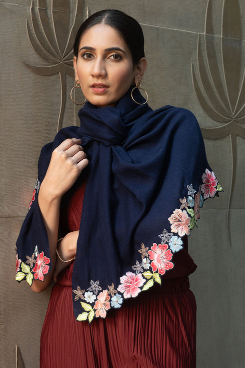 Bloomline Elegance | Embroidered Wool Silk Stole