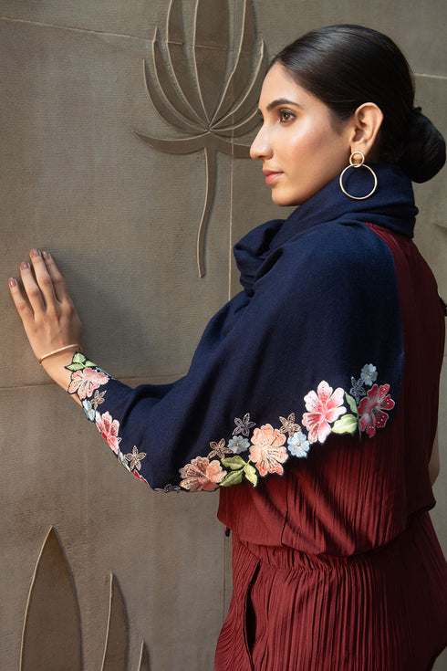 Bloomline Elegance | Embroidered Wool Silk Stole