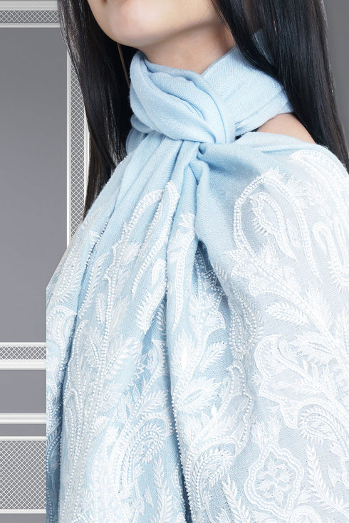 Paisley Crest | Embroidered Wool Silk Stole