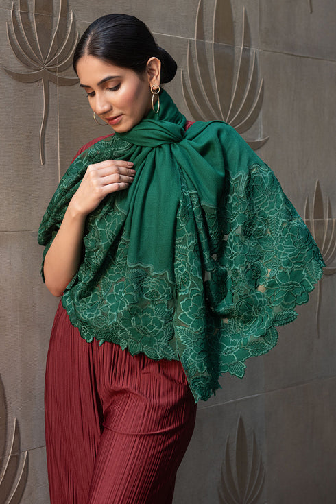 A Rose Dream | Embroidered Wool Silk Stole