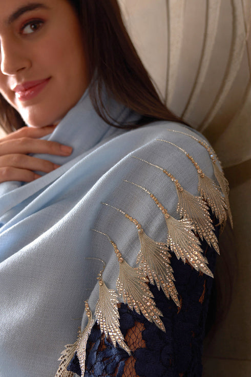 Leafy Sparkle | Embroidered Wool Silk Stole