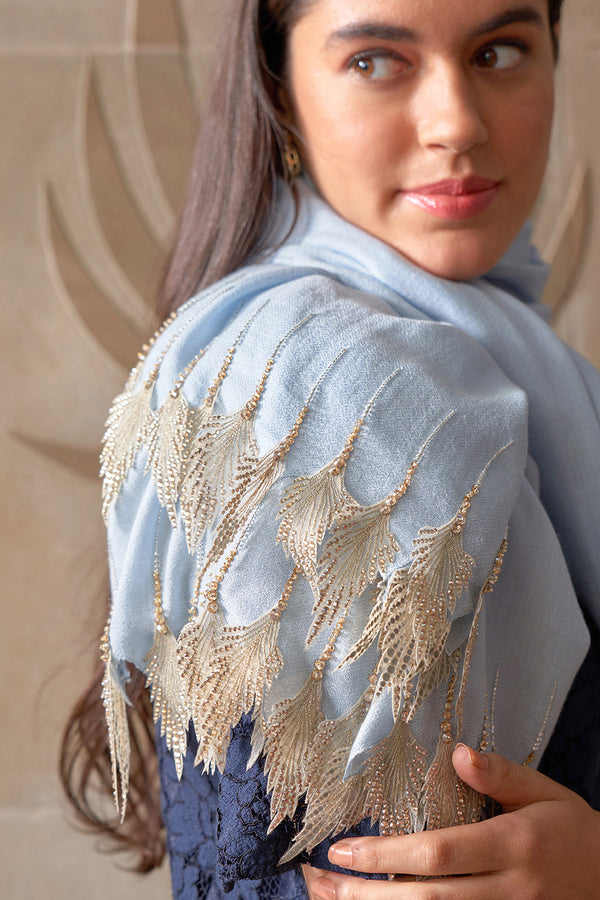 Leafy Sparkle | Embroidered Wool Silk Stole