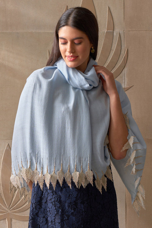 Leafy Sparkle | Embroidered Wool Silk Stole
