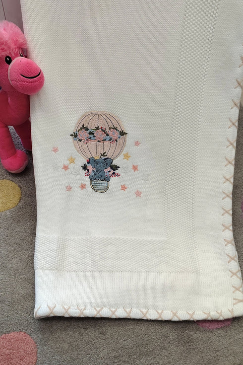 Baby Ele up in a Balloon | Personalized Baby Blanket