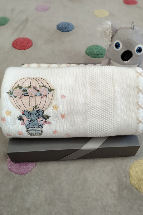 Baby Ele up in a Balloon | Personalized Baby Blanket