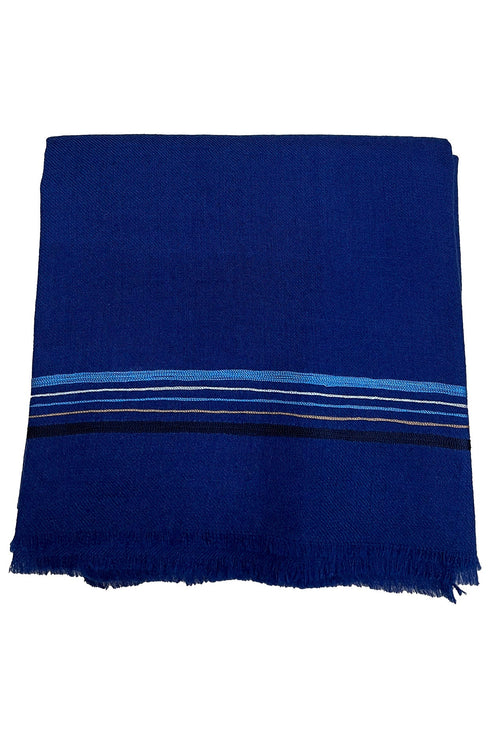 Embroidered Fine Wool Silk Stole Blue