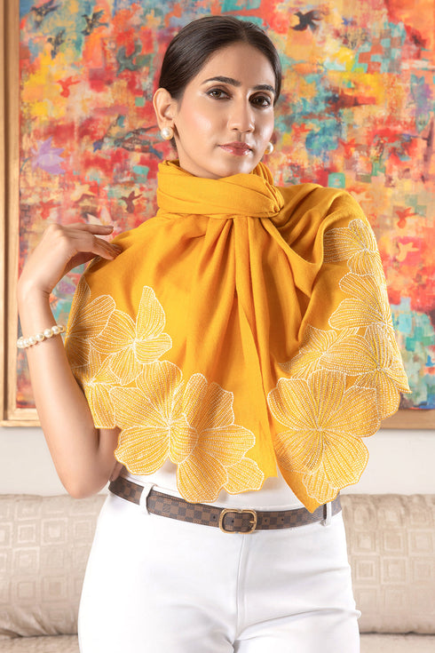 Midnight Sun | Embroidered Wool Silk Stole