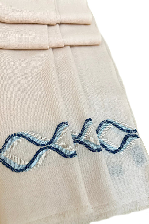 The Statesman Embroidered Fine Wool Silk Stole White