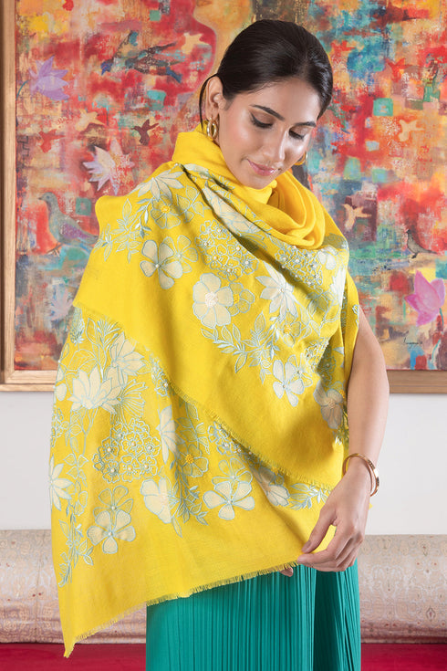 Floraison | Embroidered Wool Silk Stole