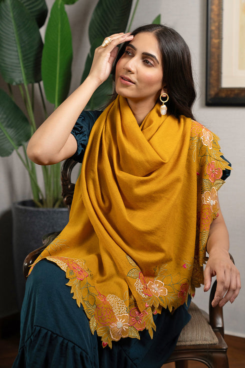 Spring Bloom | Embroidered Wool Silk Stole