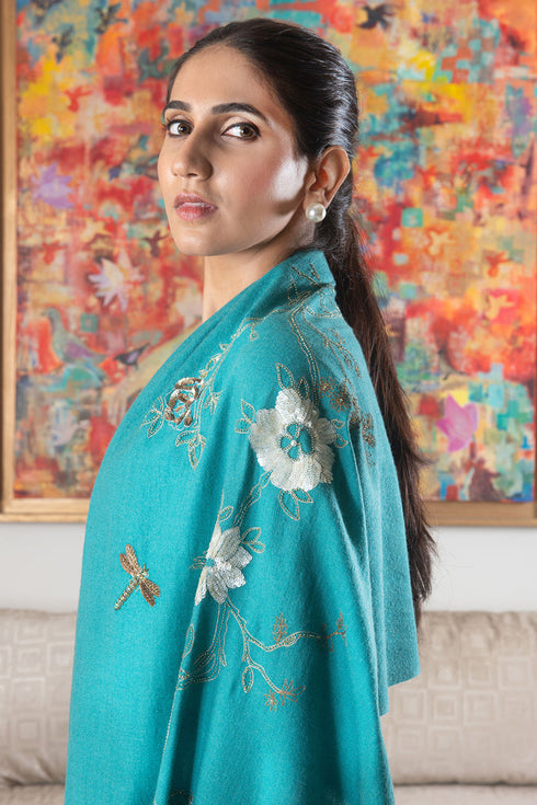 Blush Gold Blossom | Embroidered Wool Silk Stole