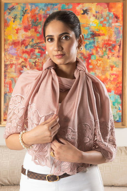 Floral Whispers | Embroidered Wool Silk Stole