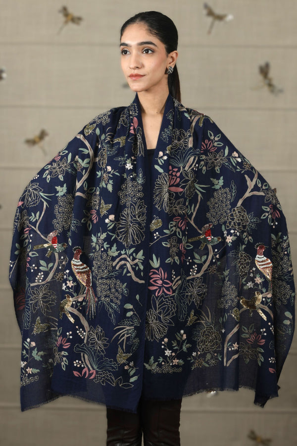 Enchanted Forest | Embroidered Pure Cashmere Stole