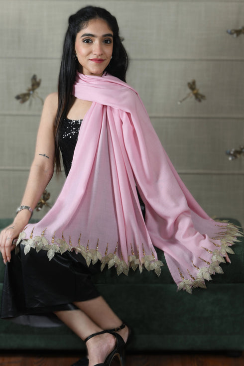 Petals Sparkle | Wool Silk Embroidered Stole