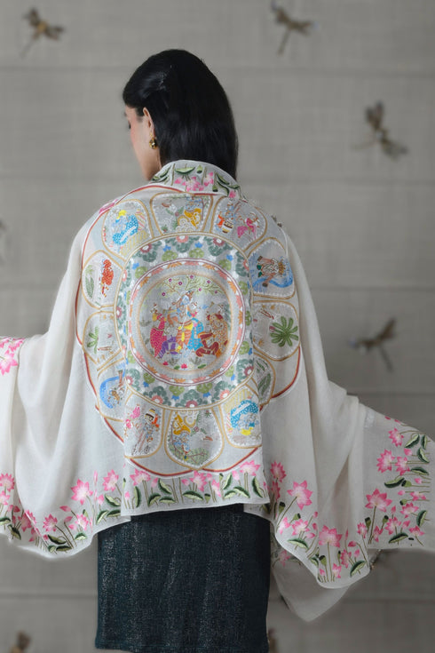 The Lotus Krishna Leela | Embroidered Pure Cashmere Stole