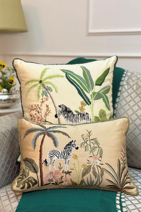 The Savannah Zebra | Embroidered Cushion Cover