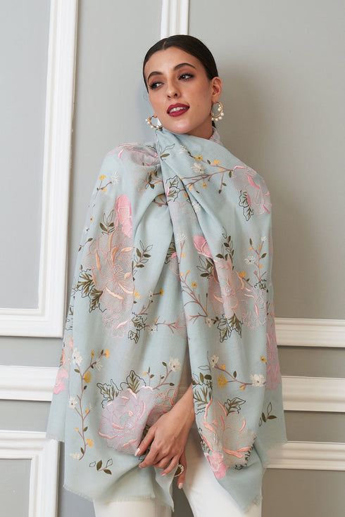Eternal Blossom | Embroidered Pure Cashmere Stole