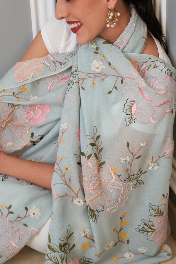 Eternal Blossom | Embroidered Pure Cashmere Stole